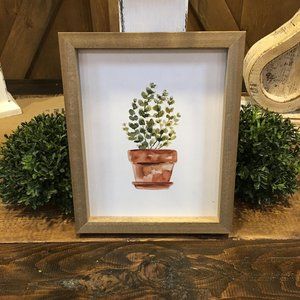 Potted Plant Watercolor Wooden Wall Decor
